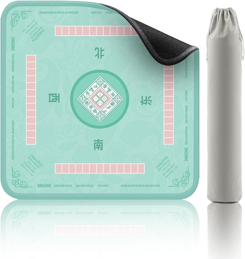 2F22E Mahjong Mat - Non-Slip Noise Reduction Gaming Mat 32.4x32.4 Inch for Mahjong/Poker/Board Games/Card Games/Dominoes (Cyan) - Image 1
